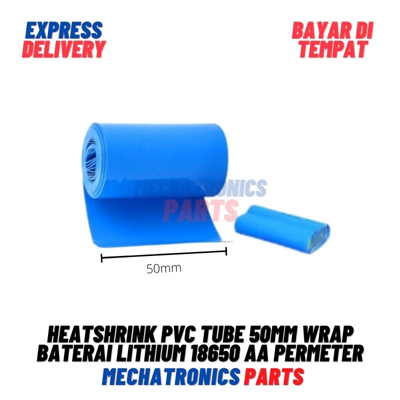 Heatshrink PVC Tube 50mm Wrap Baterai Lithium 18650 AA Permeter