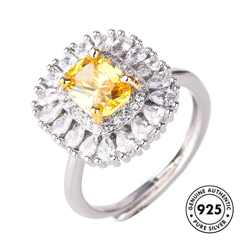 Cincin S925 Silver Desain Water Drop Pear Aksen Kristal Warna Kuning