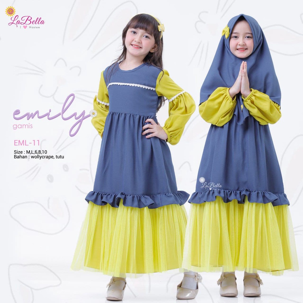 3 - 4 tahun GAMIS ANAK PESTA LABELLA EMILY TUTU / BAJU MUSLIM ANAK TERBARU  HARI RAYA / DRESS ANAK C