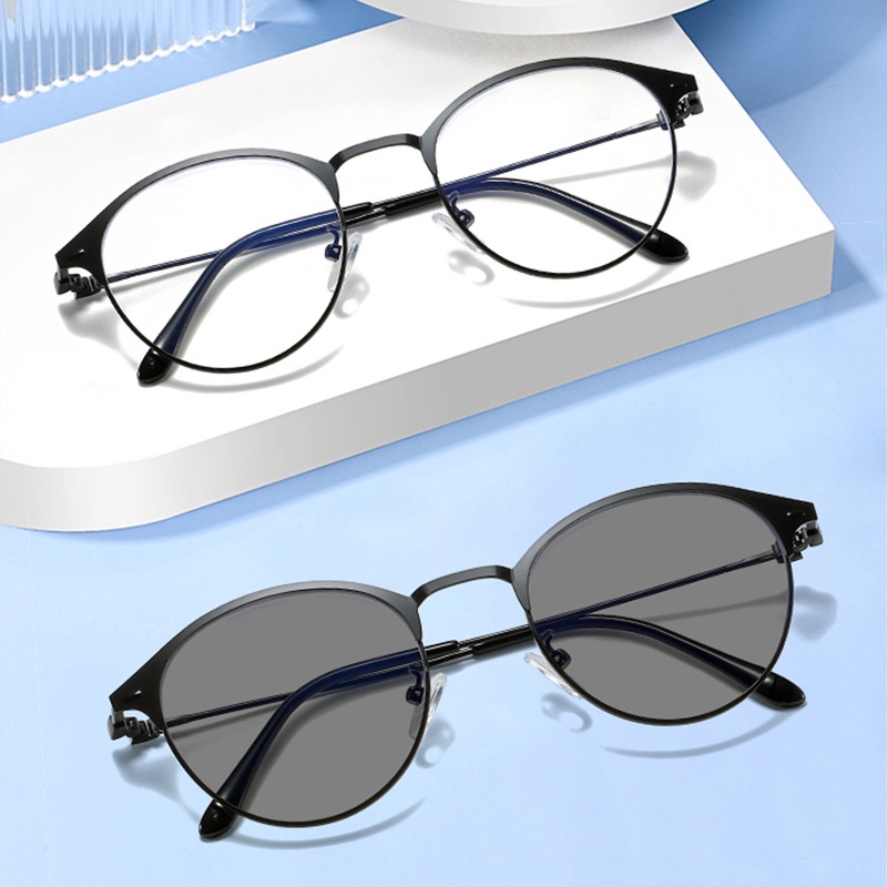 Kacamata Photochromic Pelindung Uv Anti Blue Light Gaya Vintage Klasik Untuk Pria Dan Wanita