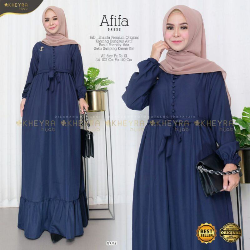 AFIFA DRESS BY KHEYRA / GAMIS WANITA BERBAHAN SHAKILA PREMIUM QUALITY / MAXI DRESS POLOS TERBARU / G