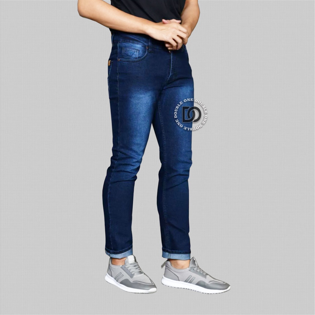 DOUBLE ONE Celana Jeans Jumbo Pria Stretch Meral - Celana Jeans Pria Big Size S-5XL Original BLACK FIELD