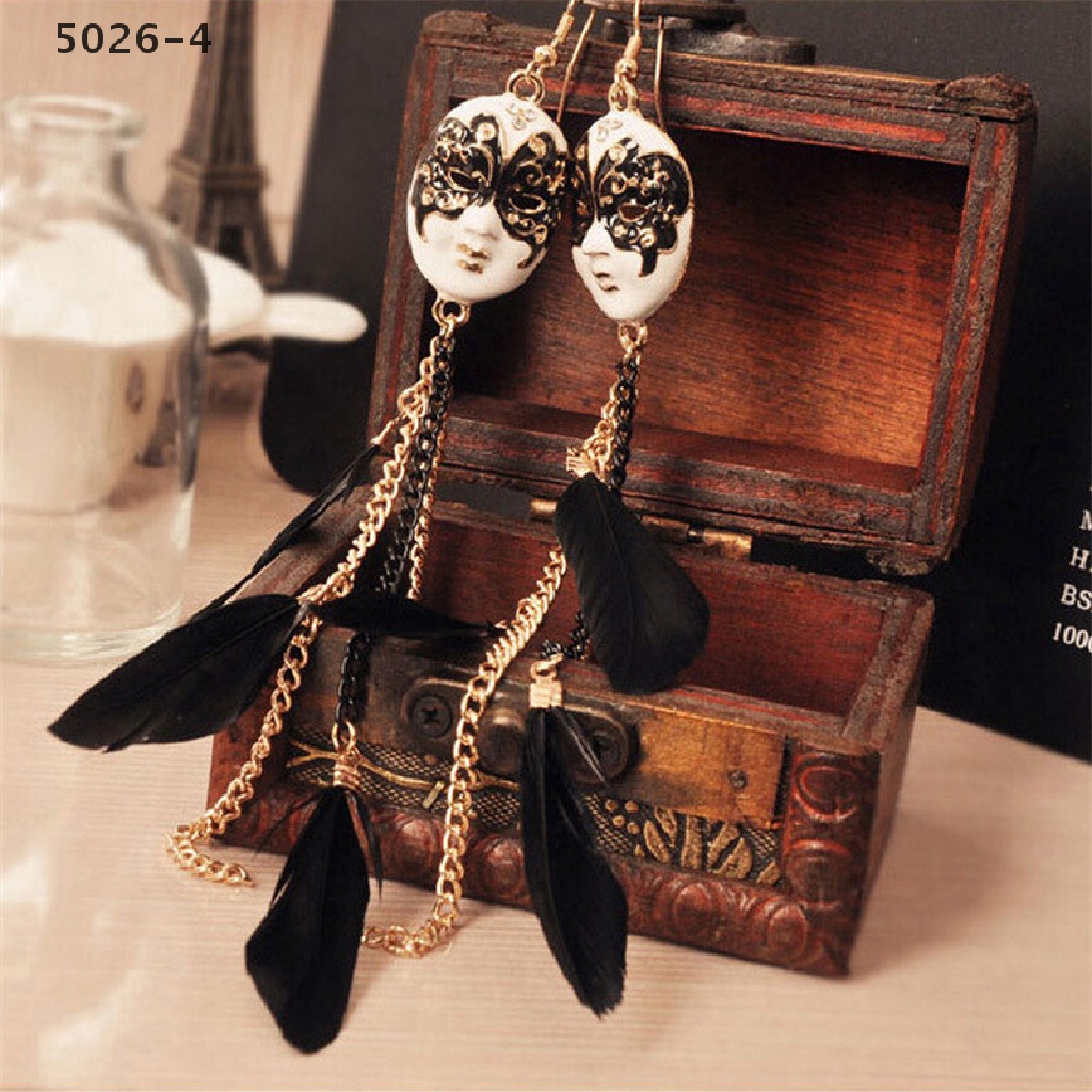 5026-4 Anting Gantung Panjang Model Rantai Rumbai + Topeng Baroque Vintage Untuk Wanita