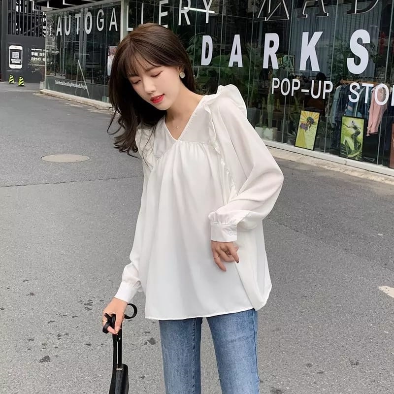 Shiori Blouse - Size S M L XL XXL XXXL 5L - Blouse Korea Jumbo - Baju Jumbo - Baju Big Size Korea - Blouse Big Size - Atasan Wanita Jumbo - Jumbo 2XL 3XL