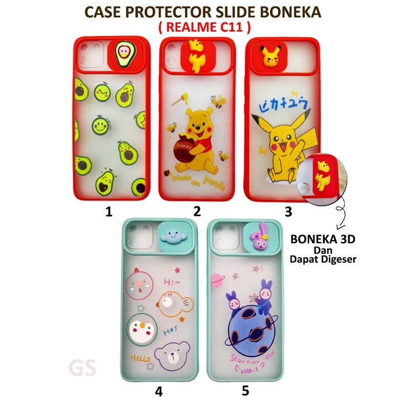 REALME 7 C17 C11 C12 C15 C3 REALME 5 5i  A1K Case  Protector Lensa  Slide Boneka