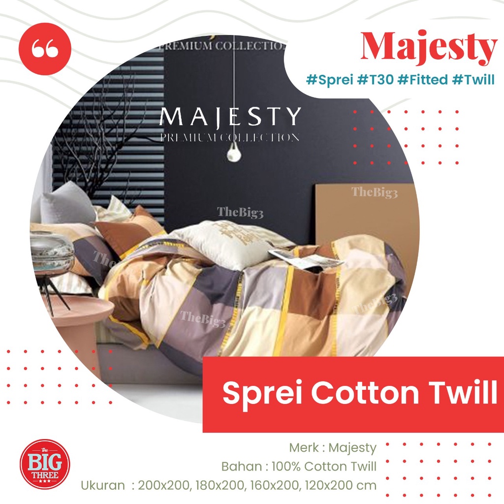 MAJESTY Sprei Katun twill 200x200  Tinggi 30 Motif Atmosphia Agro Imperial Big Leaf Daisy Dale Eynory Flowerressa Cactus Land Silver Dove Lovely Head  Precious Bubble - SP 200 T30 Super Xtra