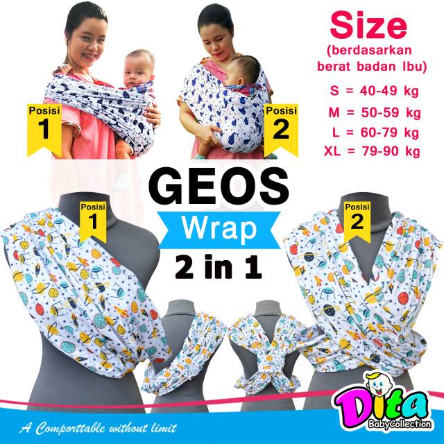 BISA TUKAR SIZE Geos Wrap 2in1 Motif geos Kaos gendongan Wrap instan BABY WRAP SIMPEL