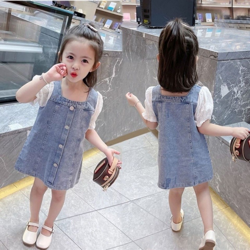 HappyOliver DRESS ANGELA JINS Baju Dress Denim Anak Perempuan Berkualitas