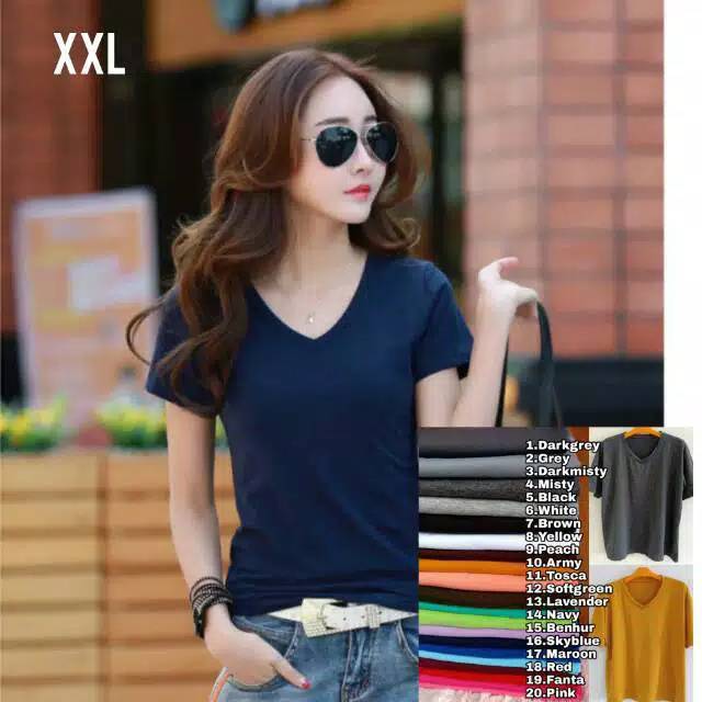 L- XXL V-NECK Pendek /Kaos Polos Basic Vneck Pendek /  t-shirt / Atasan Pakaian