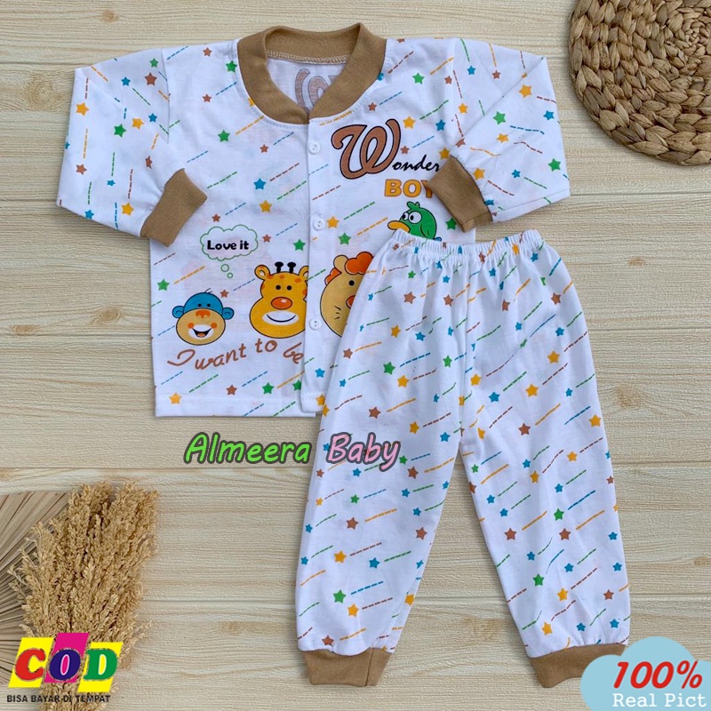 Setelan Baju Bayi Setelan Piyama Bayi Lengan Panjang Kancing Depan Rekomendasi Usia 3-12 Bulan Almeera Baby And Kids