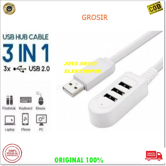 J222 ORIGINAL USB HUB KABEK 3 PORT 3IN 1 SAMBUNGAN ALAT PENAMBAH CABANG PENGHUBUNG ADAPTER cable konektor kabel komputer cpu laptop speed pc penghubung adaptor BISA JUGA  BUAT CAS HANDPHON USB HUB 3 PORT EXTENSION With Data 2.0 Usb Hub Memudahkan aktiviti