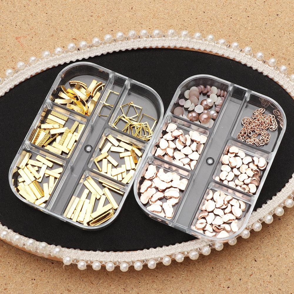 R-bunga 6kisi Kuku Pesona Logam Campuran 3D Glitter Perhiasan Nail Art Dekorasi