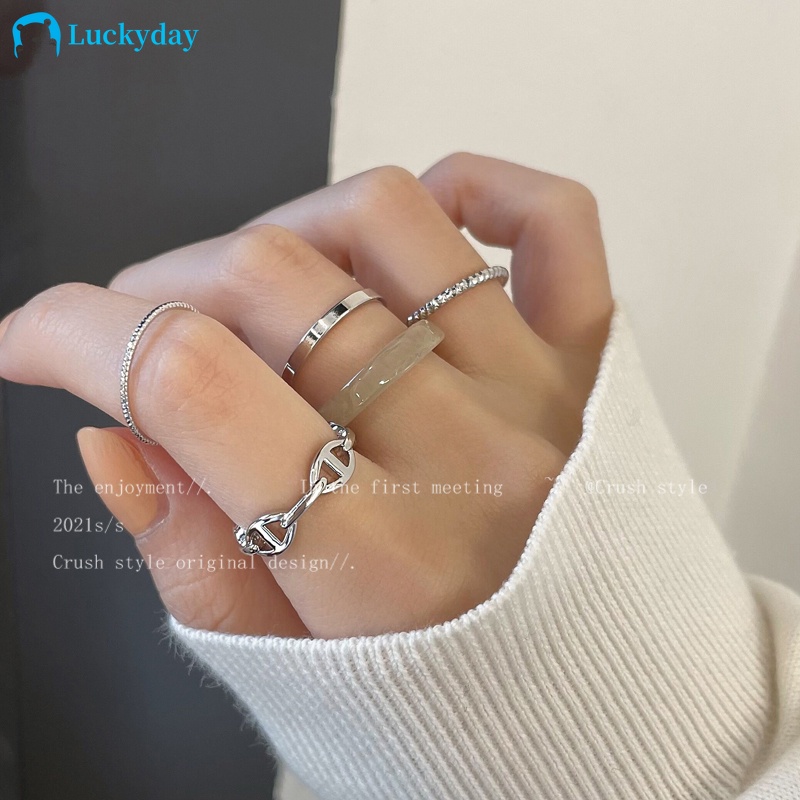 YEEZII 5pcs / Set Cincin Model Twist Hollow Bahan Resin Warna Silver Untuk Wanita