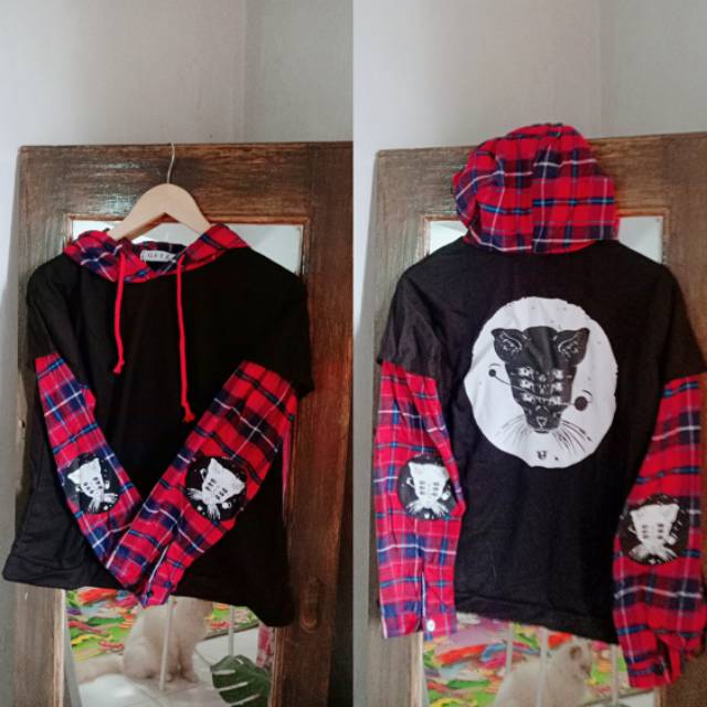 HARAJUKU PUNK CATS PLAID  SWEATER BLACK