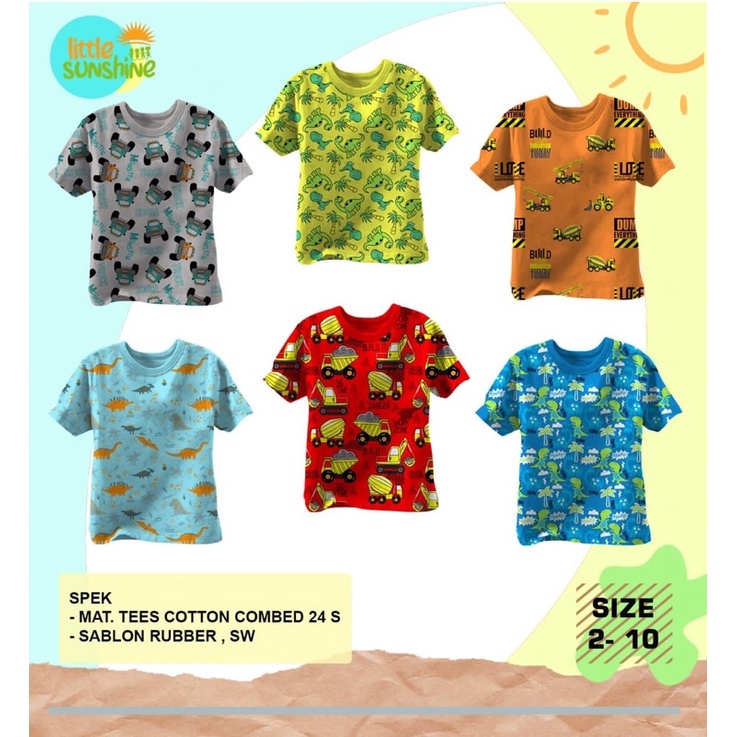 Kaos full print boy dino n vehicles