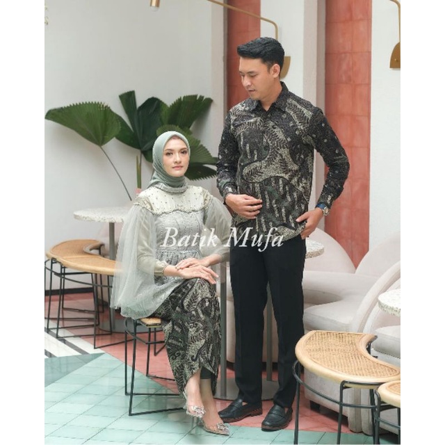 Set Kebaya batik couple VANILA Sage Grenn Kebaya terbaru eksklusif warna sage kebaya modern kebaya wisuda terbaru