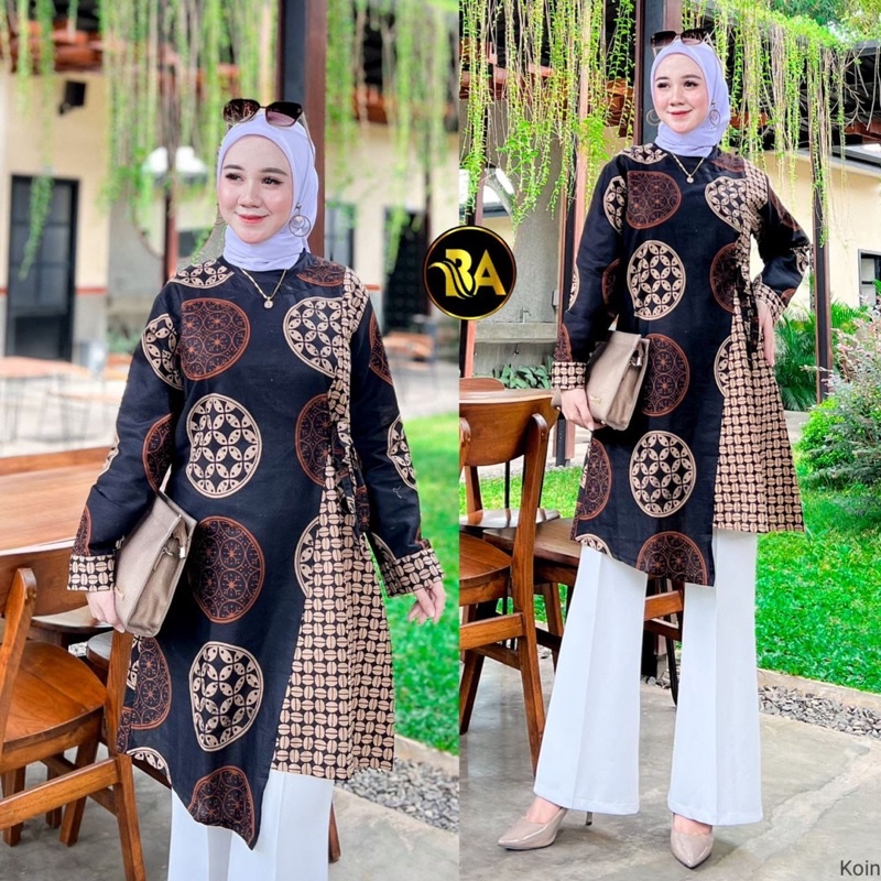 Baju Tunik Batik Terbaru Warna Sogan Bahan Katun Halus