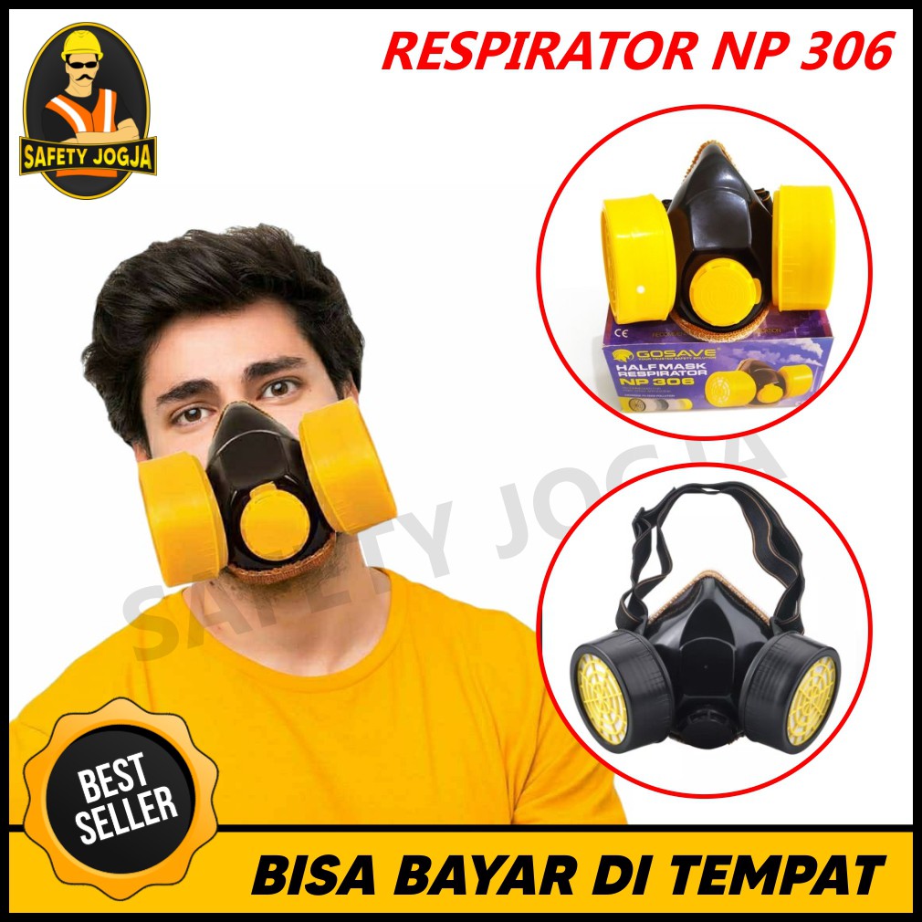 GAS MASK RESPIRATOR MASKER CAT KIMIA CHEMICAL DOUBLE FILTER NP306 2 CORONG CATRIDGE