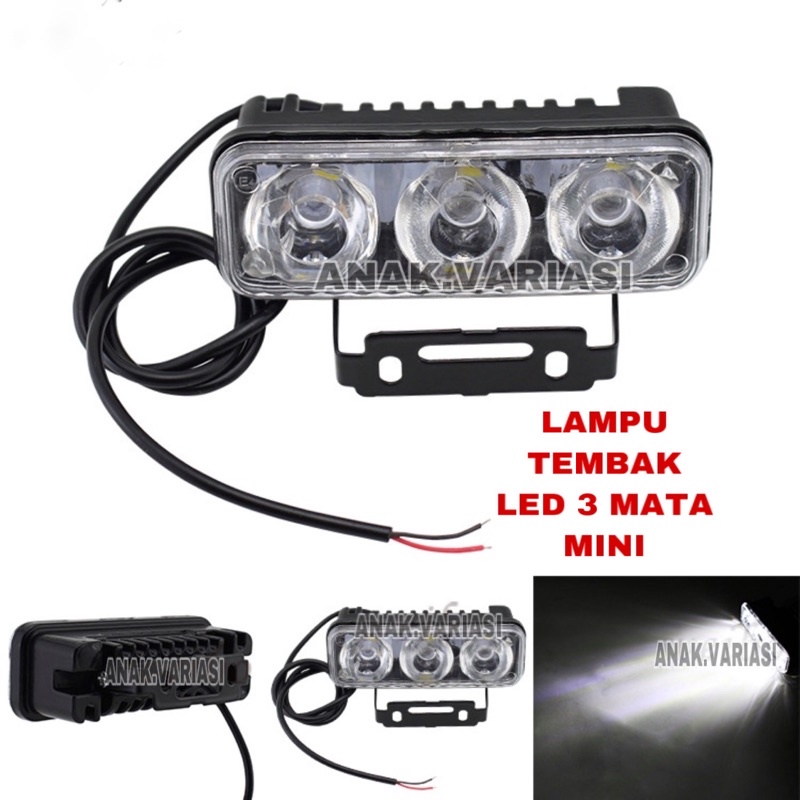 LAMPU TEMBAK 3 LED MINI/LAMPU TEMBAK LED 3 MATA MINI/LAMPU LED 3 MATA/LAMPU MOTOR UNIVERSAL/LAMPU SO