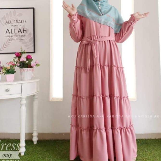 Dress itycrepe SABRINA BABYDOLL itycrepe canda polos tangan rempel muslim fashion muslimah syar'i