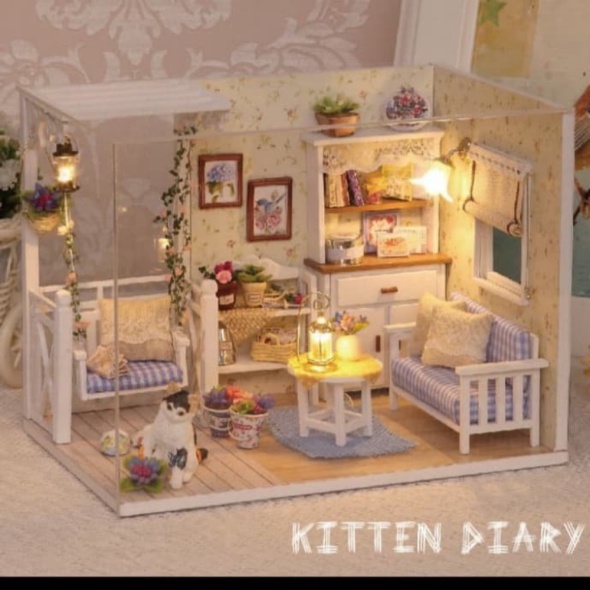 

Unik DIY Do It Yourself Miniature Kitten Diary Wooden Dollhouse Limited