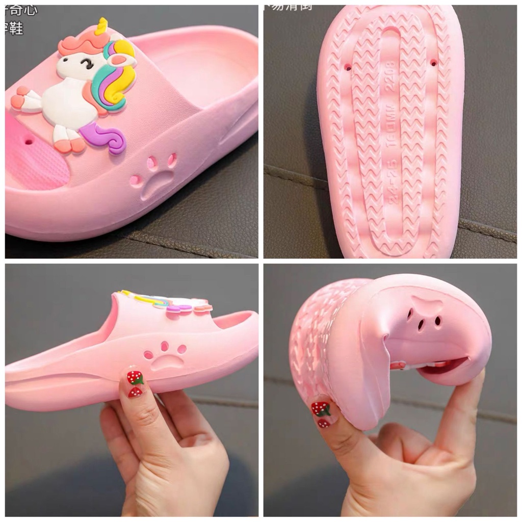 SANDAL RUMAH SLOP KUDA PONY UNICORN PINK SEPATU KAMAR ANAK DEWASA IMPOR