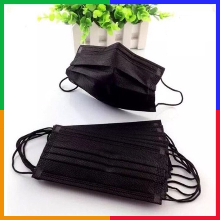 Masker 3ply Earloop HITAM 50pcs per Box BLACK Disposable Mask 50 pcs per 1box