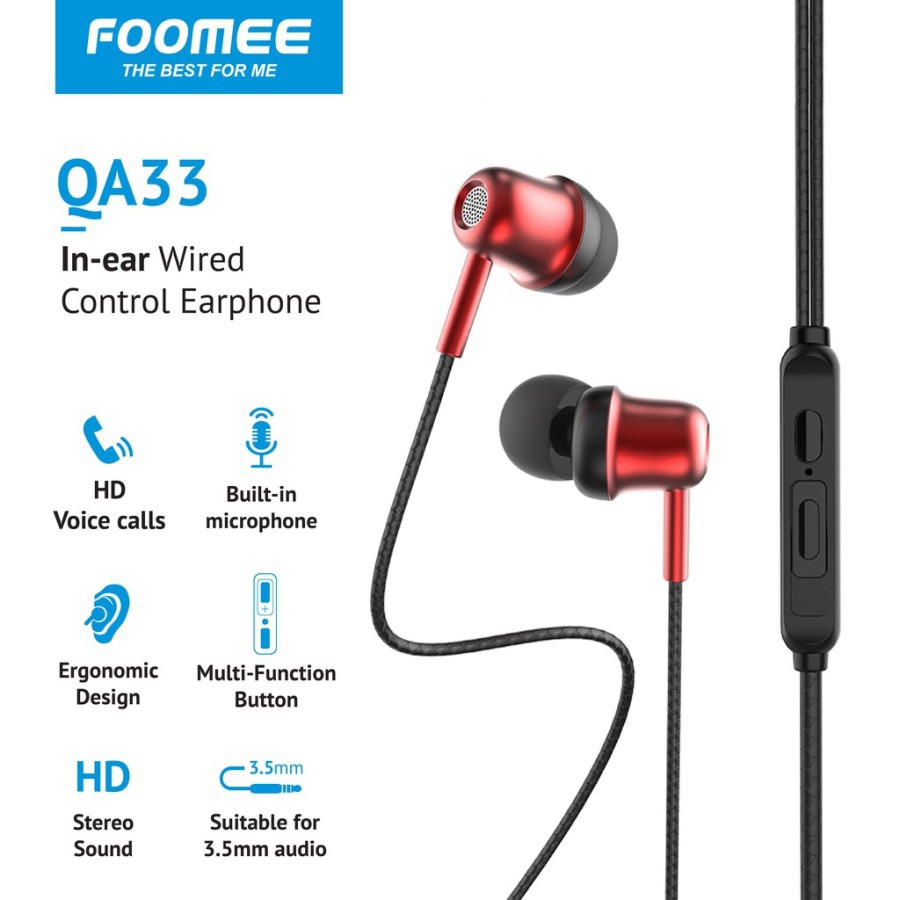 Headset With Mic FOOMEE QA33 Headset Stereo Sound Jack 3.5 120cm