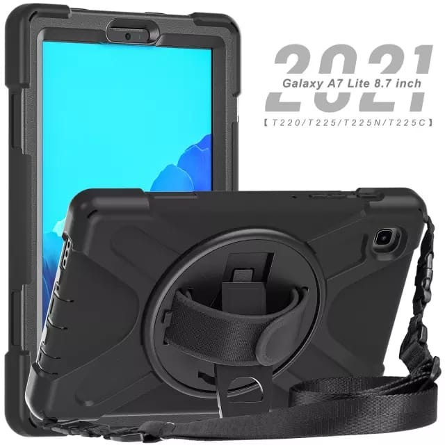 SAMSUNG TAB A7 LITE 2021 8.7 INCH T225 STRAP CASE RUGGED RUBBER HYBRID