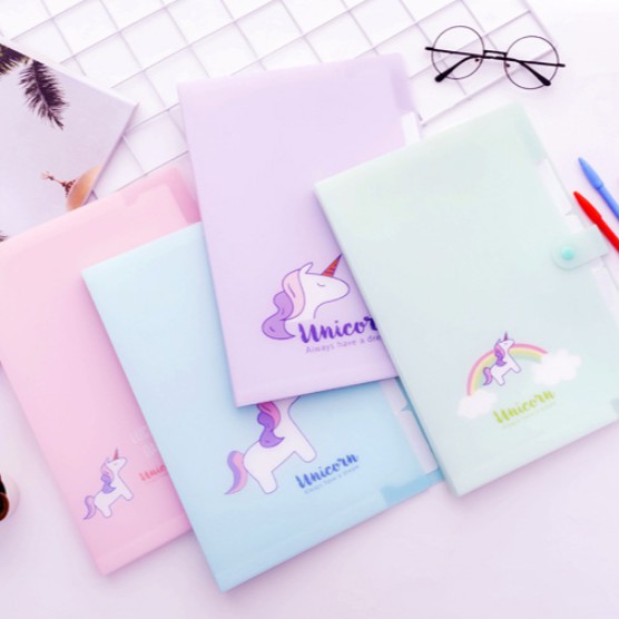 

Map Folder Organizer Gambar UNICORN Warna Pastel 5 Sekat / Map Folder A4 Motif Simple Lucu Unicorn
