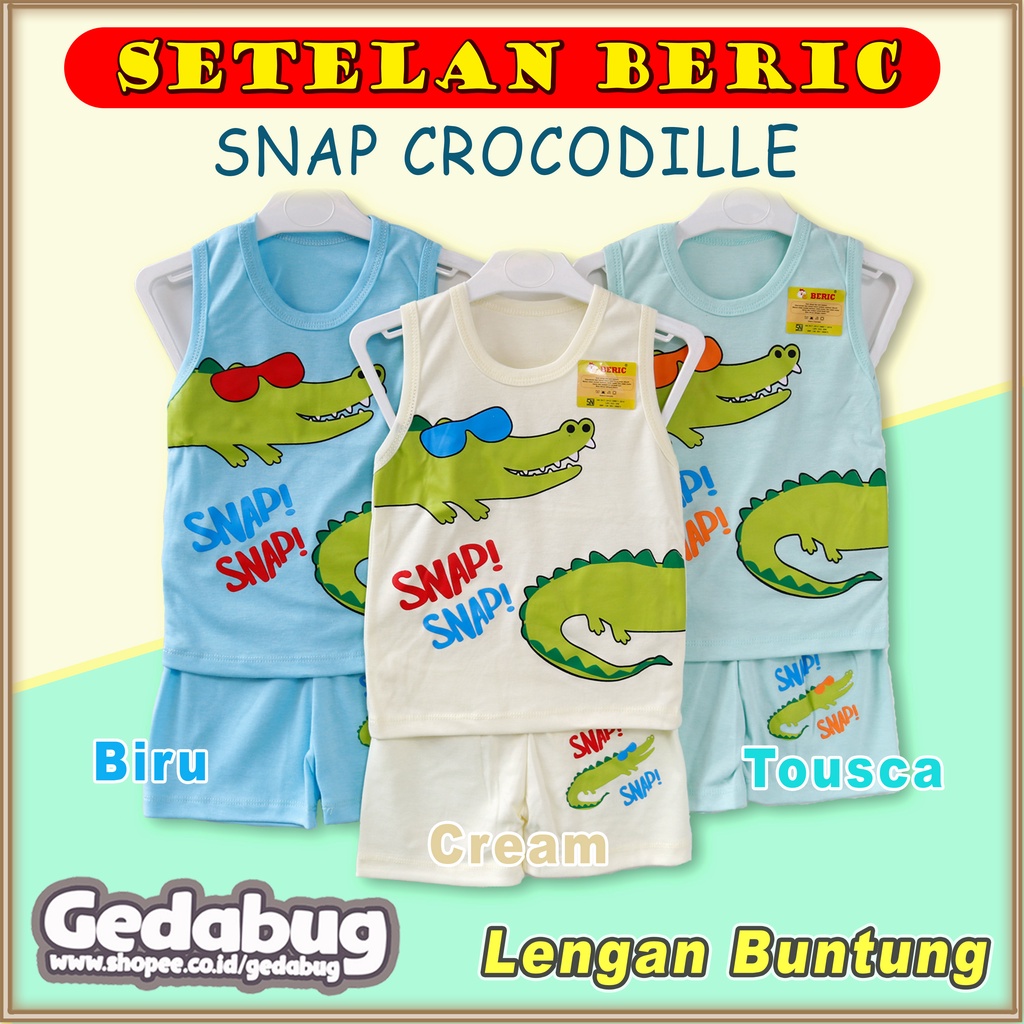 Setelan Oblong Buntung Anak Beric Snap Crocodille | Pakaian Bermain Anak Berkualitas