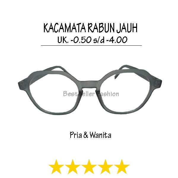 KACAMATA RABUN JAUH (-) BINGKAI MODEL HEXAGONAL ABU-ABU KACAMATA LENSA MINUS UK. -0.50 S/D -4.00 UNTUK PRIA DAN WANITA FREECASE