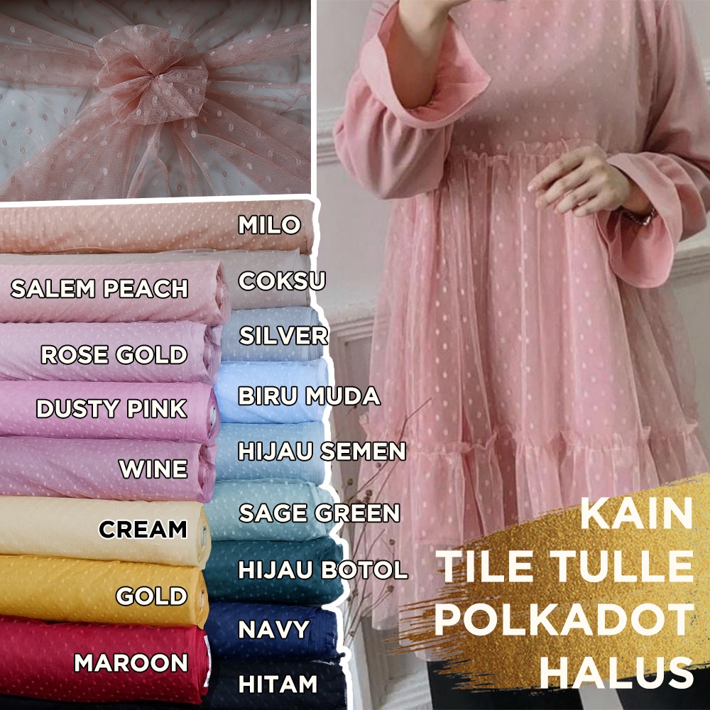 Kain Tile Tulle Tila DOT Tile POLKADOT Halus Bahan Rok Dress Gaun 50cm x 140cm Murah