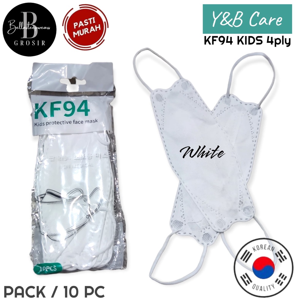 KF94 ANAK YB THUMB EZY EMBOS - MASKER KF94 ANAK Y&amp;B CARE  KIDS CARE 4PLY KEMENKES PUTIH  PACK HIJAU