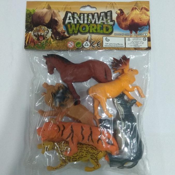 Mainan Binatang Karet Jumbo Besar Anak Happy Animal World Set Isi 6