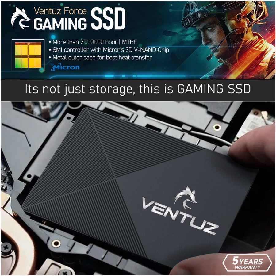 SSD VENTUZ FORCE METAL MICRON Chip 500-550mbps 2.5 Inc SATA 3