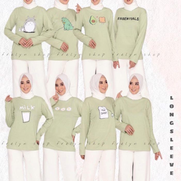✦ KAOS PANJANG SAGE GREEN LONGSLEEVE OVERSIZE | BAJU TSHIRT TUMBLR TEE MATCHA DINO MINT HIJAU KATUN