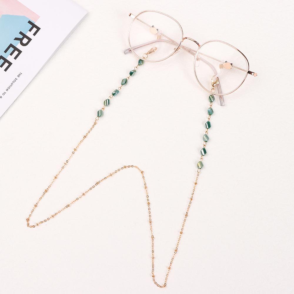 R-flower Glasses Chains Wanita Manik-Manik Kristal Logam Kacamata Baca Tali