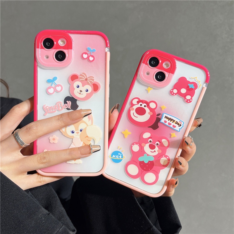 Casing iphone 13 12 11PROMAX X XS XR XSMAX shockproof Motif Strawberry Beruang Kelinci