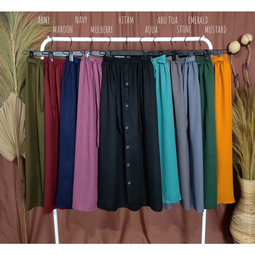 Rok Kancing Depan Panjang Wanita Model Pita