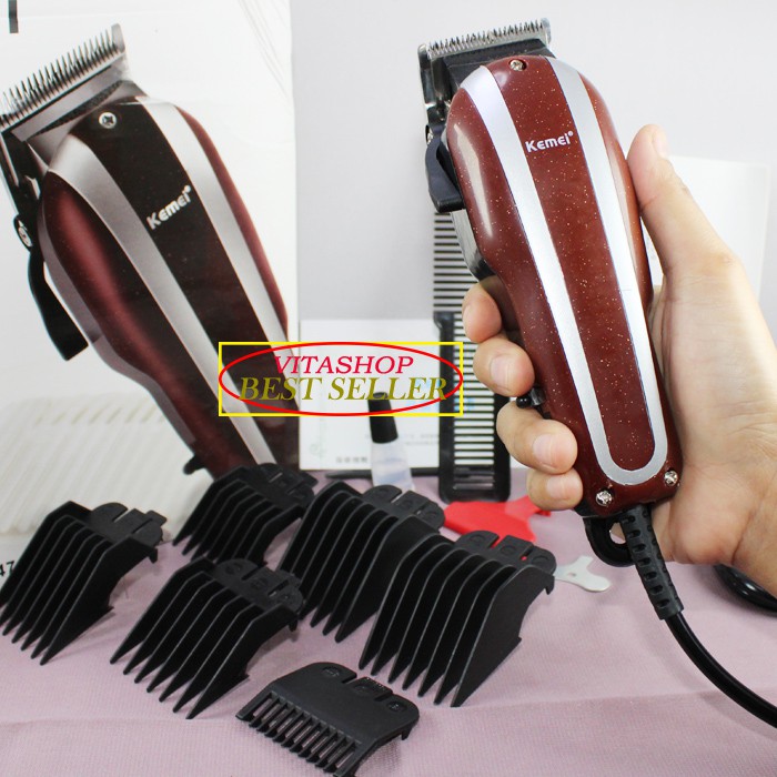 Alat Cukur Rambut KEMEI KM-8847 Hair Clipper 6 Sepatu Comb Mesin Cukuran Pangkas dan Potong Elektrik