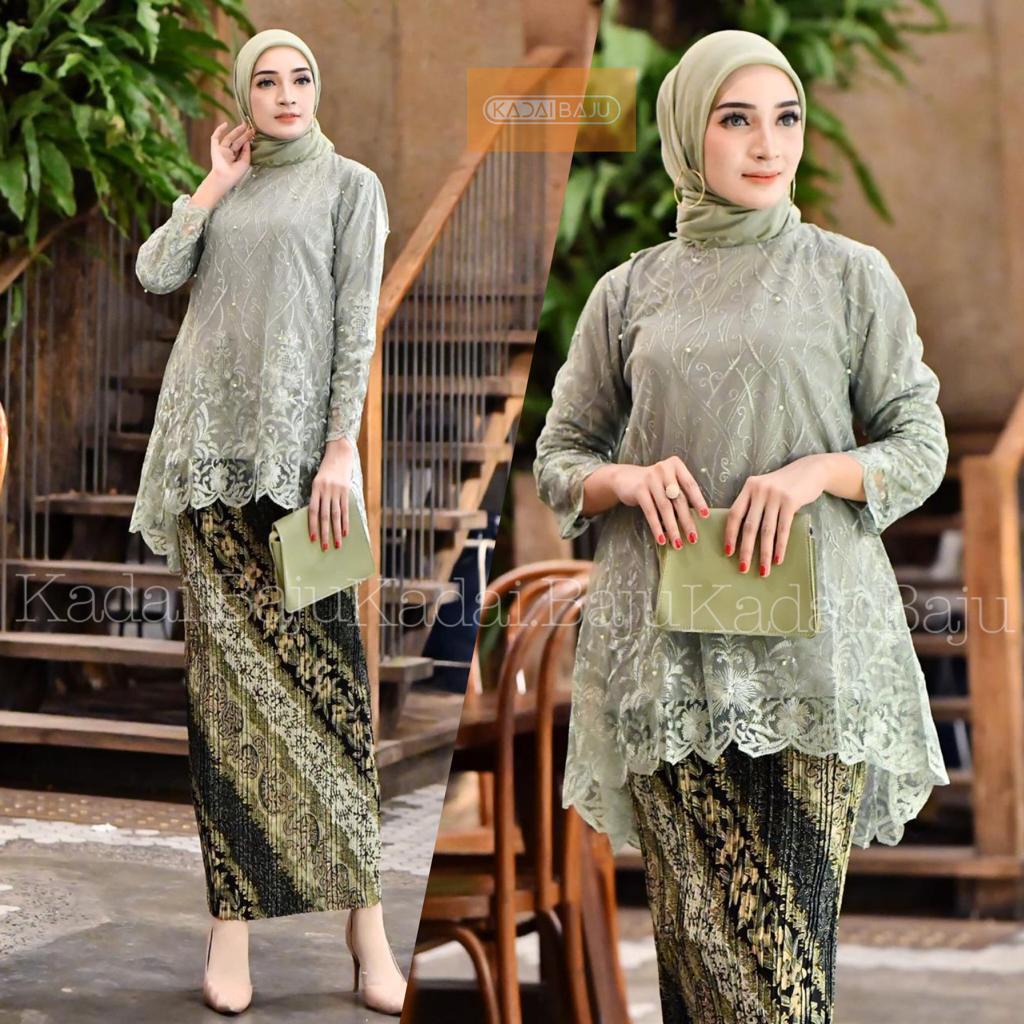 Tunik kebaya Blouse rinjani tulle | Kebaya modern | Kebaya cantik dan modis | Baju outfit brukat pesta kekinian