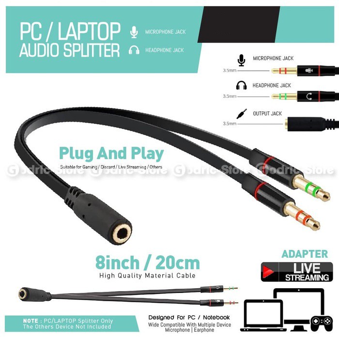 Audio Splitter Combiner 1 Female 2 Male Mic Adapter Kabel Jack PC HP