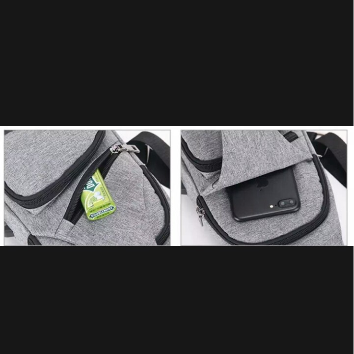 Tas Selempang Waisbag Pria Tas Fashion Pria USB Port Original - Grey