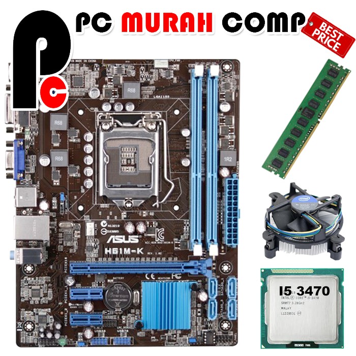 Paketan Mainboard Intel LGA 1155 H61 ASUS Dengan Processor i5 3470