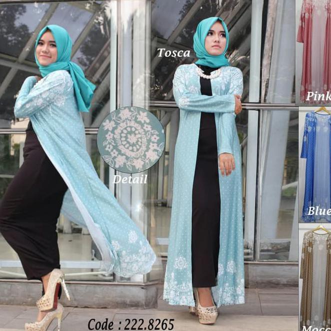 Long Cardigan Wanita Kaos Jersey Bunga Stylish Video Biru Muda Outwear Muslim Shopee Indonesia