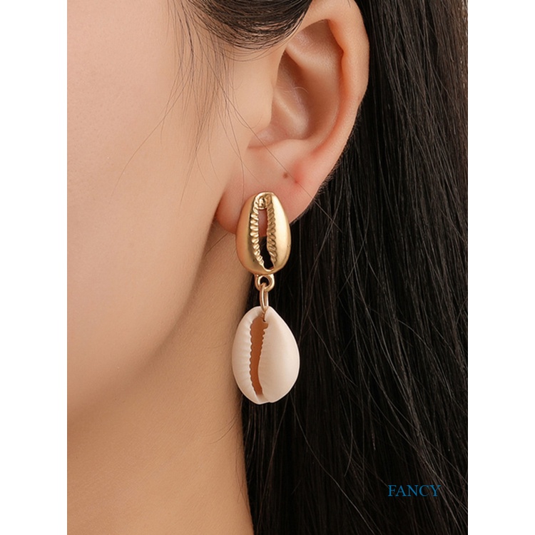 Anting Drop Dangle Manik-Manik Kerang Batu Alam Untuk Wanita