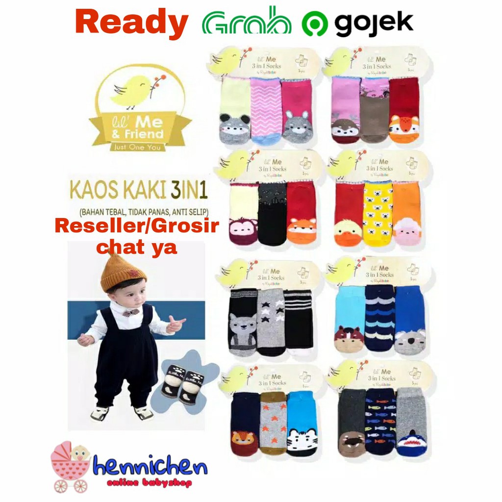 ROYALE BEBE LITTLE ME LIL ME KAOS KAKI ANAK KAOS KAKI BAYI 3 in 1 dengan anti slip 0-12 bln