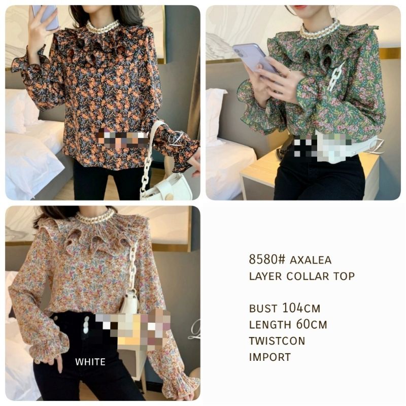 MDLV ~ 8580 Axalea Layer Collar Top Women Blouse Twiscone Import Blouse Premi Flower Blouse Atasan Twiscone Atasan Lengan Panjang Fashion Import