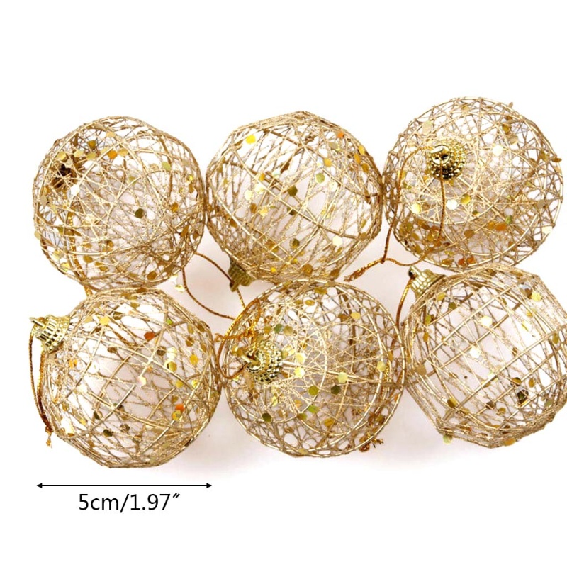 6 Pcs Ornamen Gantung Pohon Natal Bahan Kawat Besi Aksen Payet Glitter Untuk Dekorasi Pesta